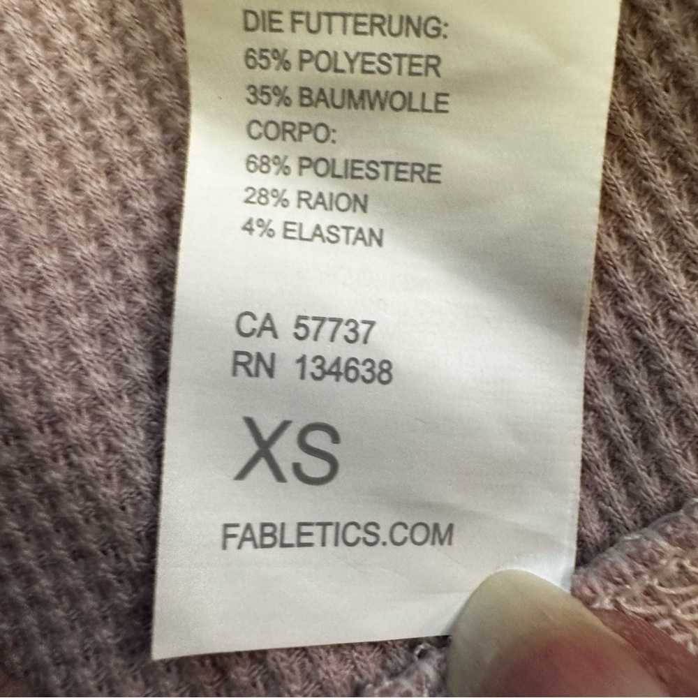 Fabletics Women's XS Zip-Up Waffle Hoodie Muted Mauve Petal Pockets Ribbed Cuffs - Picture 7 of 15
